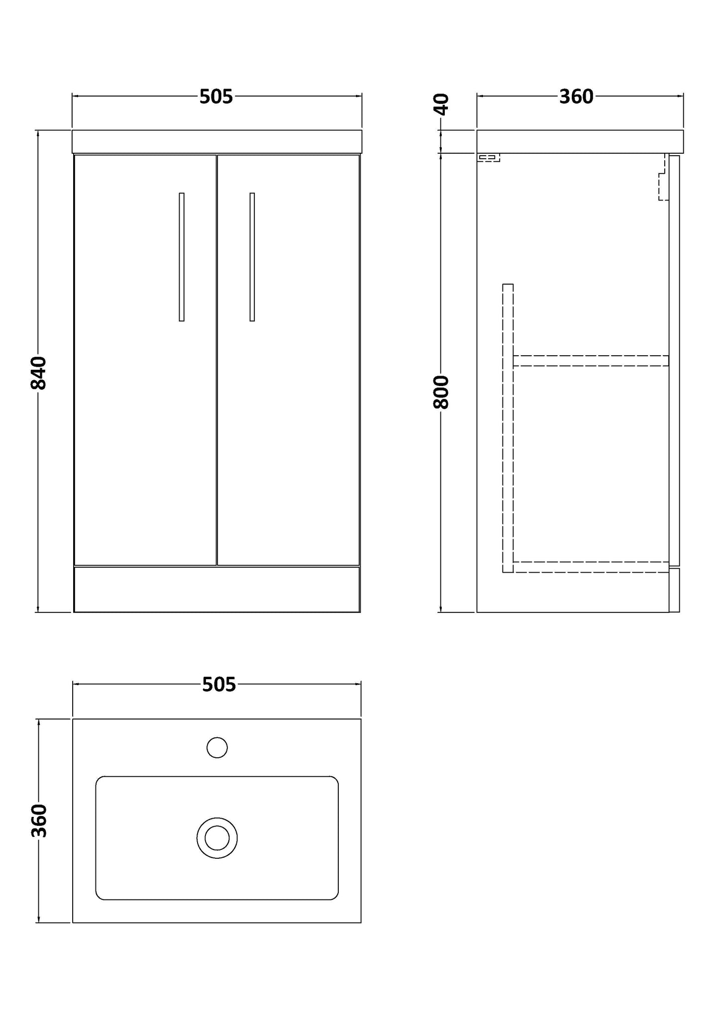 NUIE 500mm Floor Standing 2 Door Vanity & Polymarble Basin