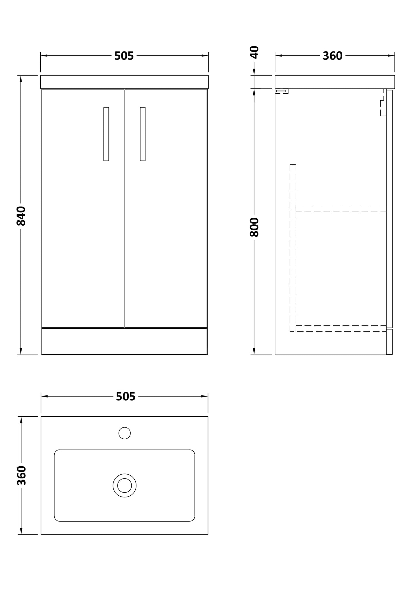 NUIE 500mm Floor Standing 2-Door Vanity & Polymarble Basin