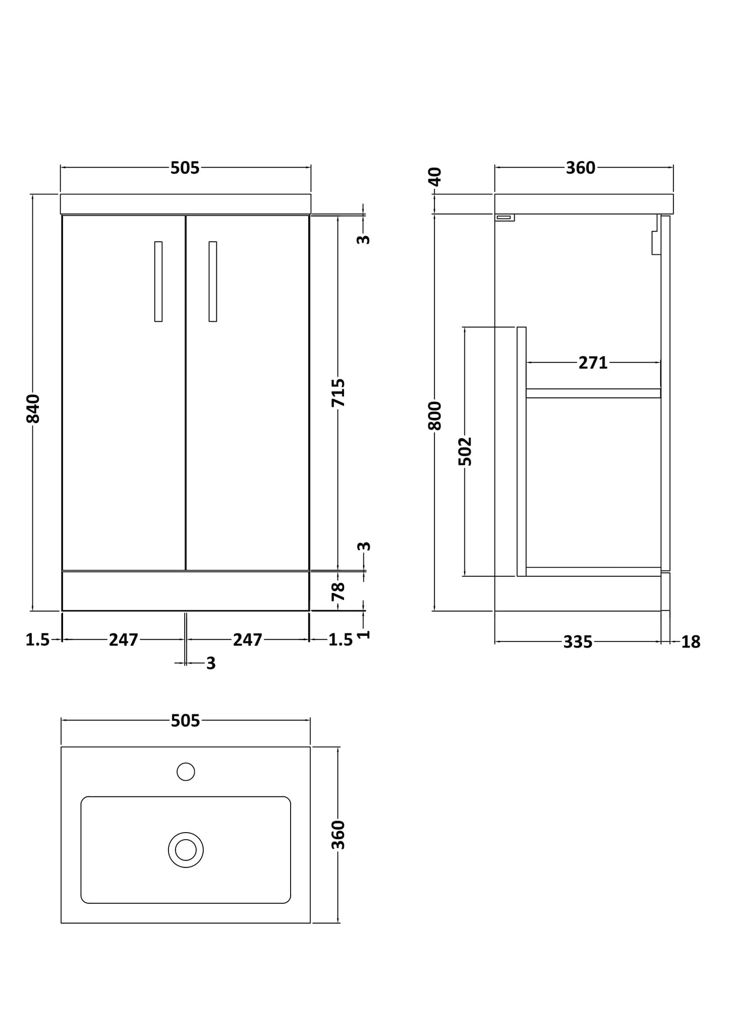 NUIE 500mm Floor Standing 2 Door Vanity & Polymarble Basin