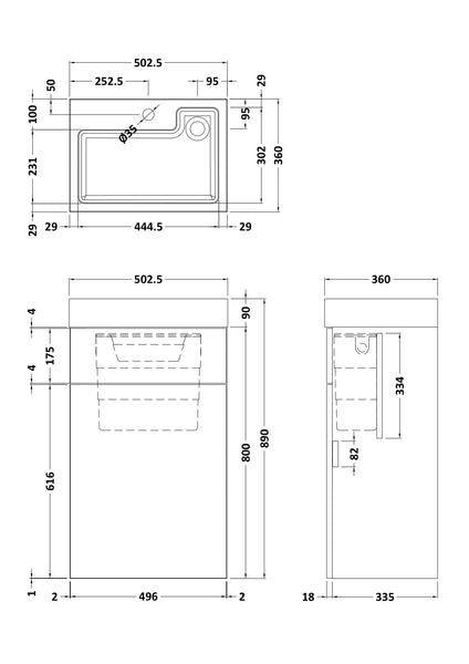 NUIE 500mm Basin & WC Unit