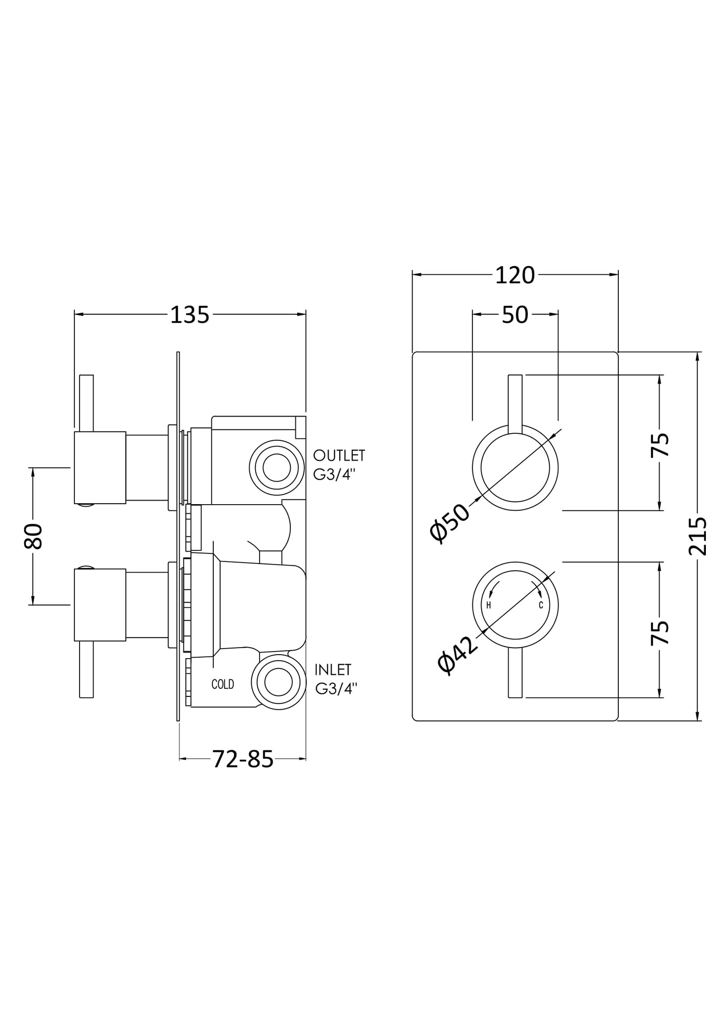 NUIE Twin Thermostatic Shower Valve With Diverter