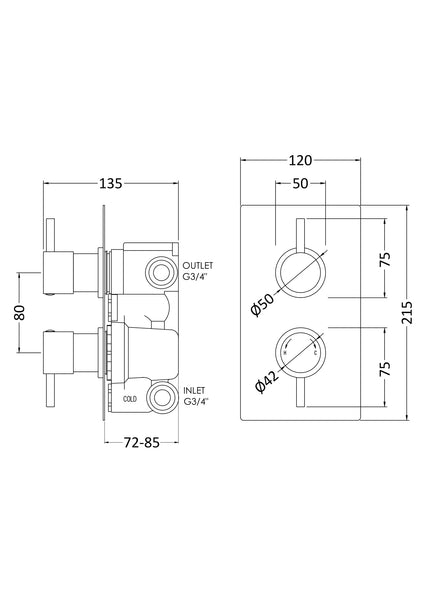 NUIE Twin Thermostatic Shower Valve With Diverter