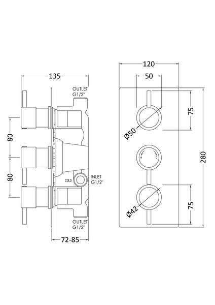 NUIE Triple Thermostatic Shower Valve