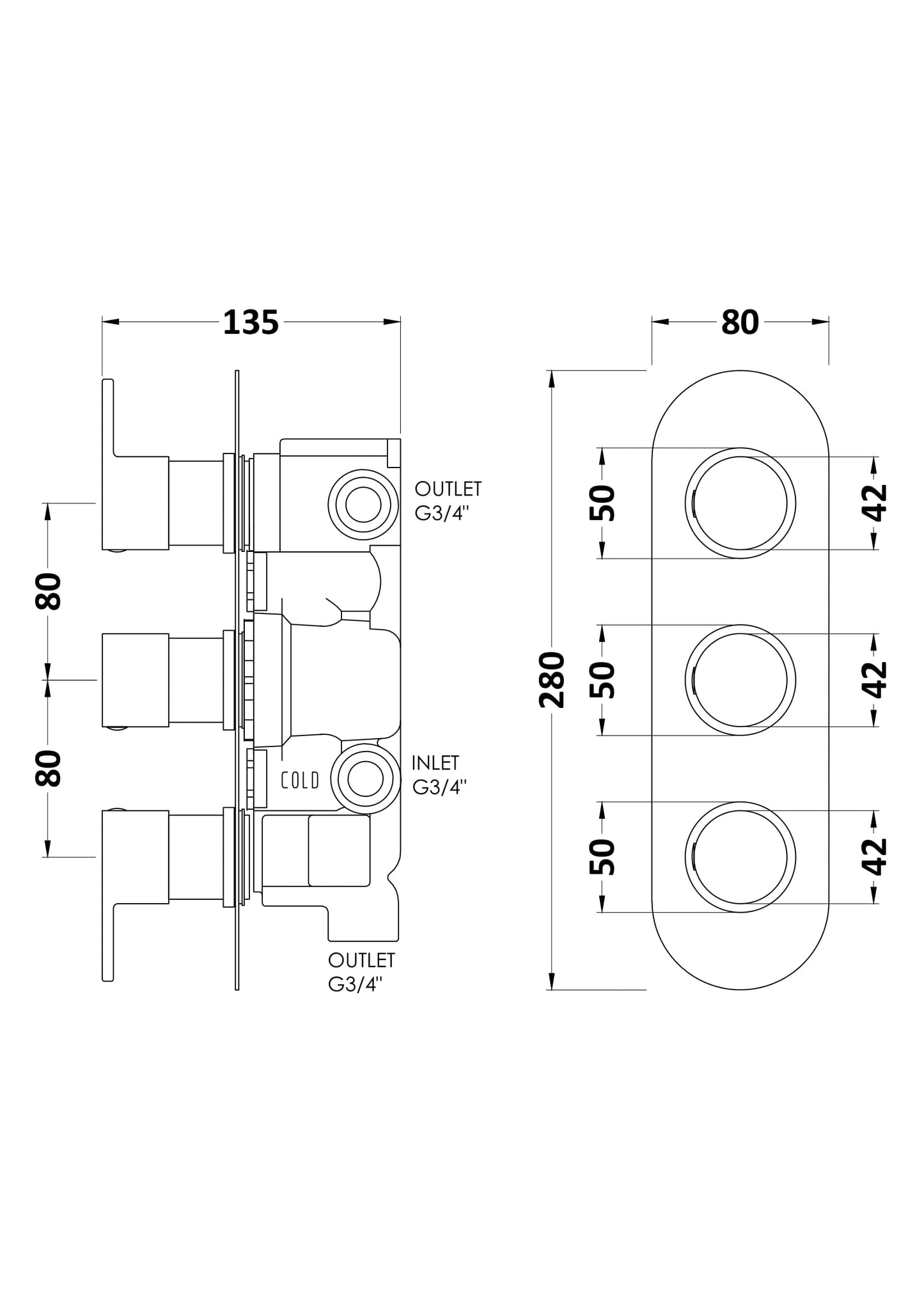 Hudson Reed Triple Valve with Diverter