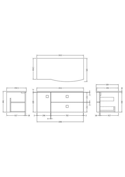 Hudson Reed 1000mm Right Hand Cabinet With Marble Top