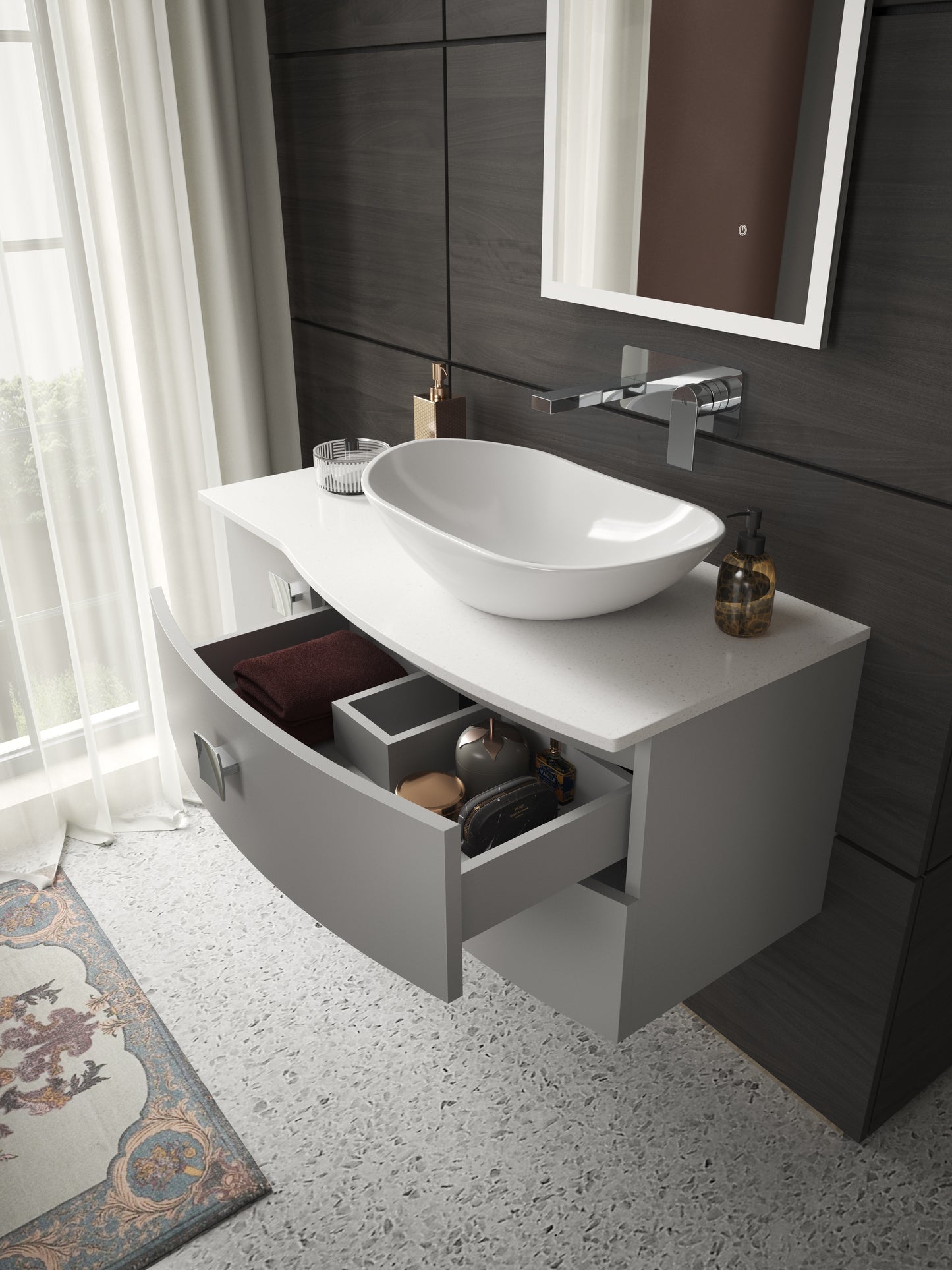 Hudson Reed 1000mm Right Hand Cabinet With Marble Top
