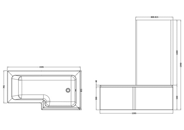 NUIE 1600mm Right Hand Square Shower Bath Set