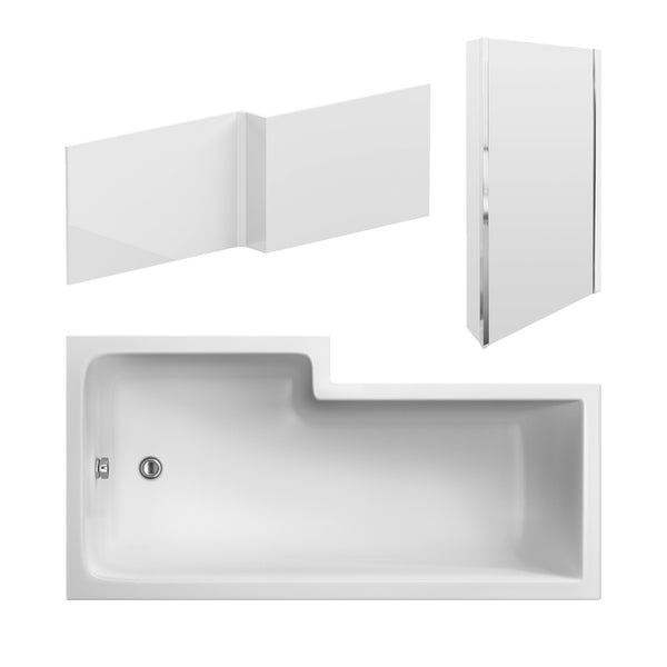 NUIE 1600mm Right Hand Square Shower Bath Set