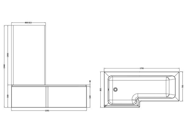 NUIE 1800mm Left Hand Square Shower Bath Set