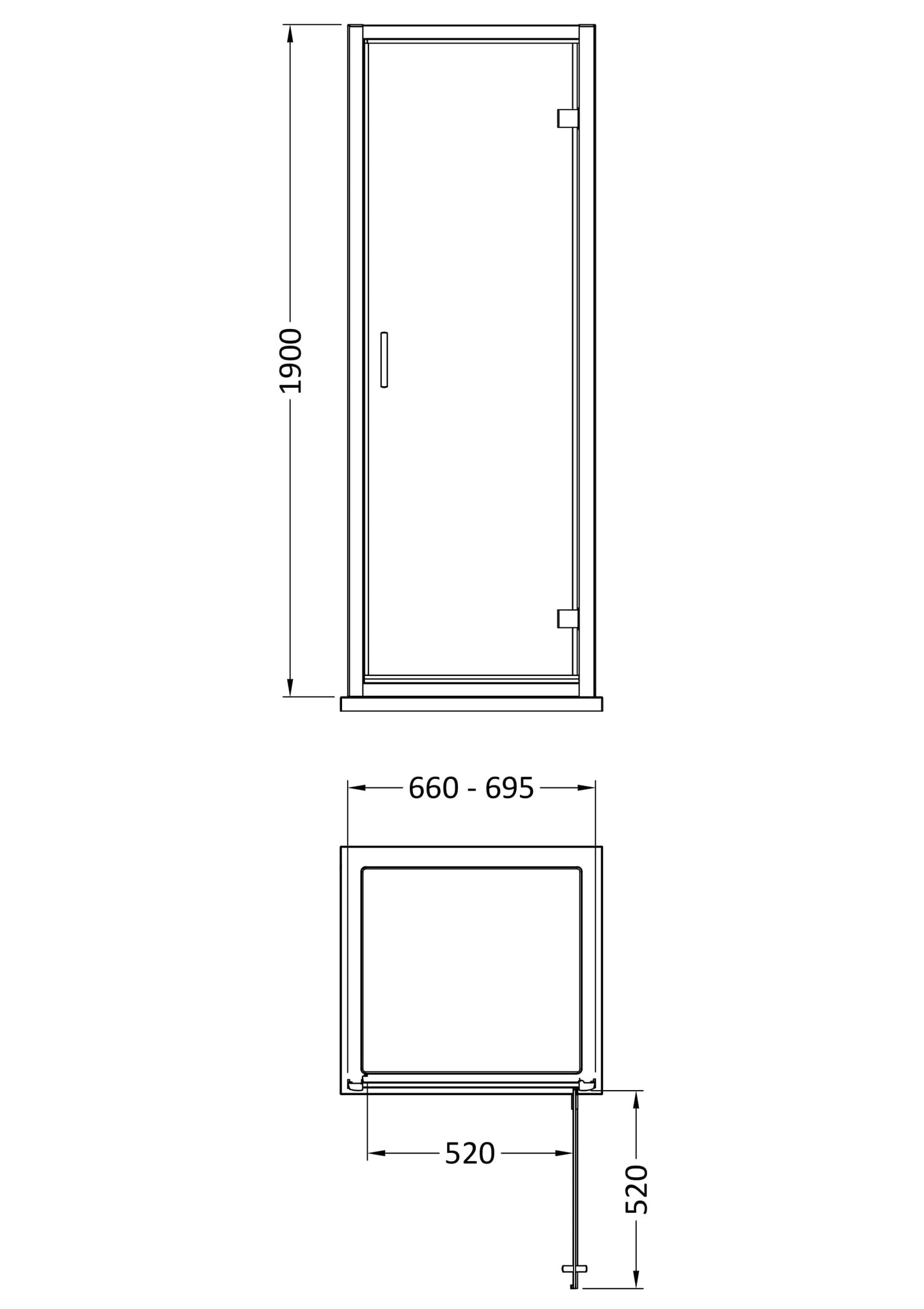 NUIE 1900 x 700mm Hinged Shower Door
