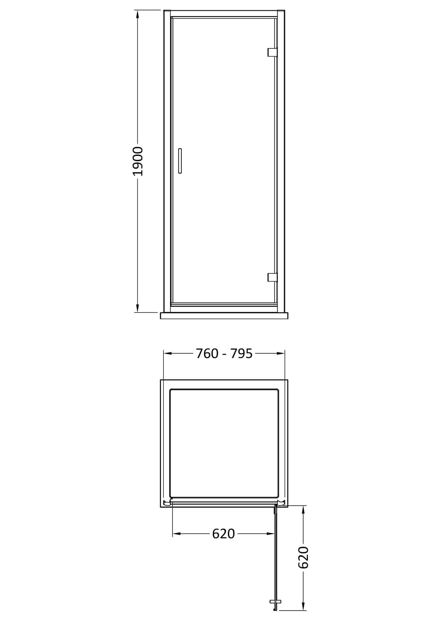 NUIE 1900 x 800mm Hinged Shower Door