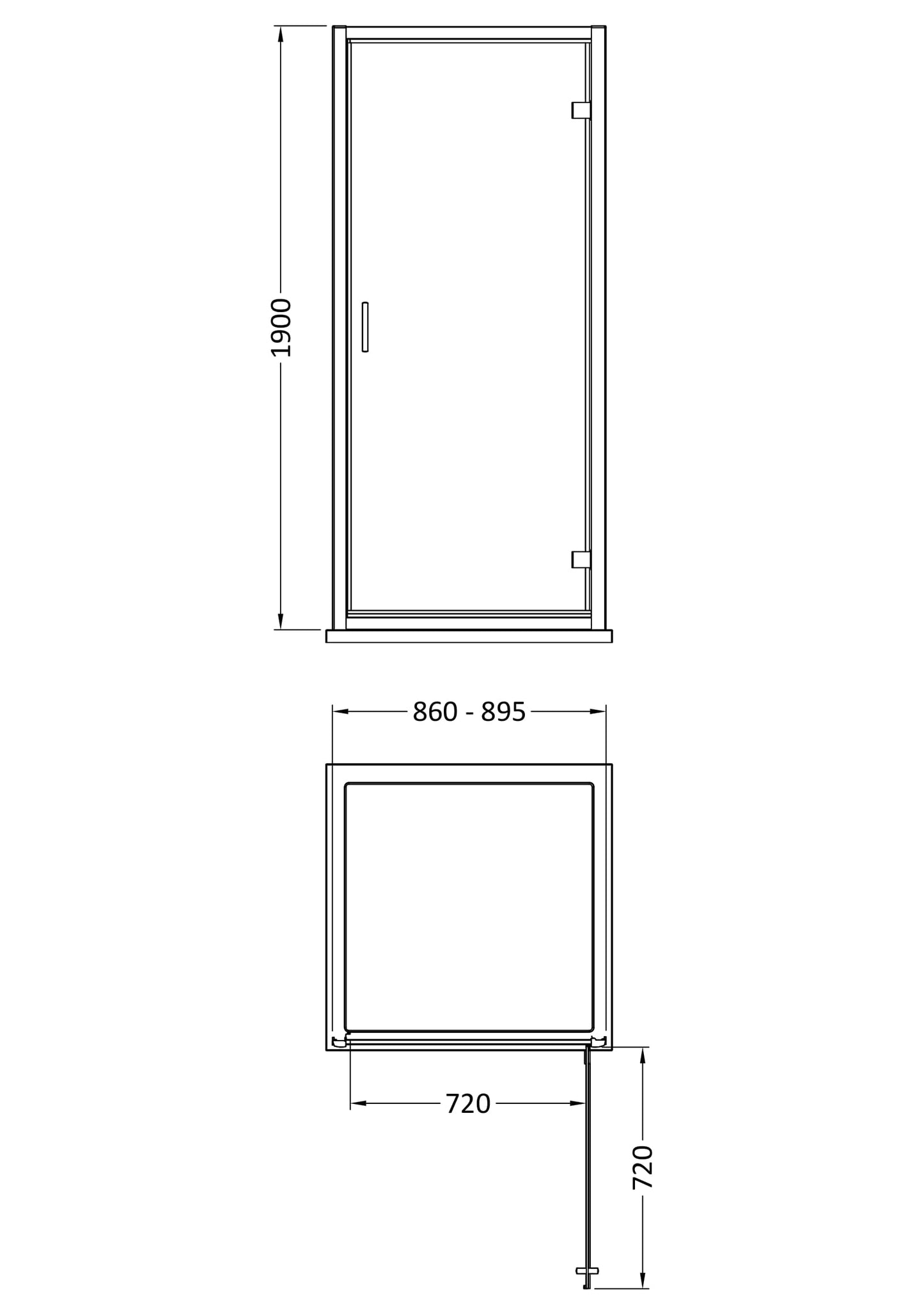 NUIE 1900 x 900mm Hinged Shower Door