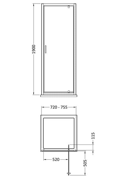 NUIE 1900 x 760mm Pivot Shower Door