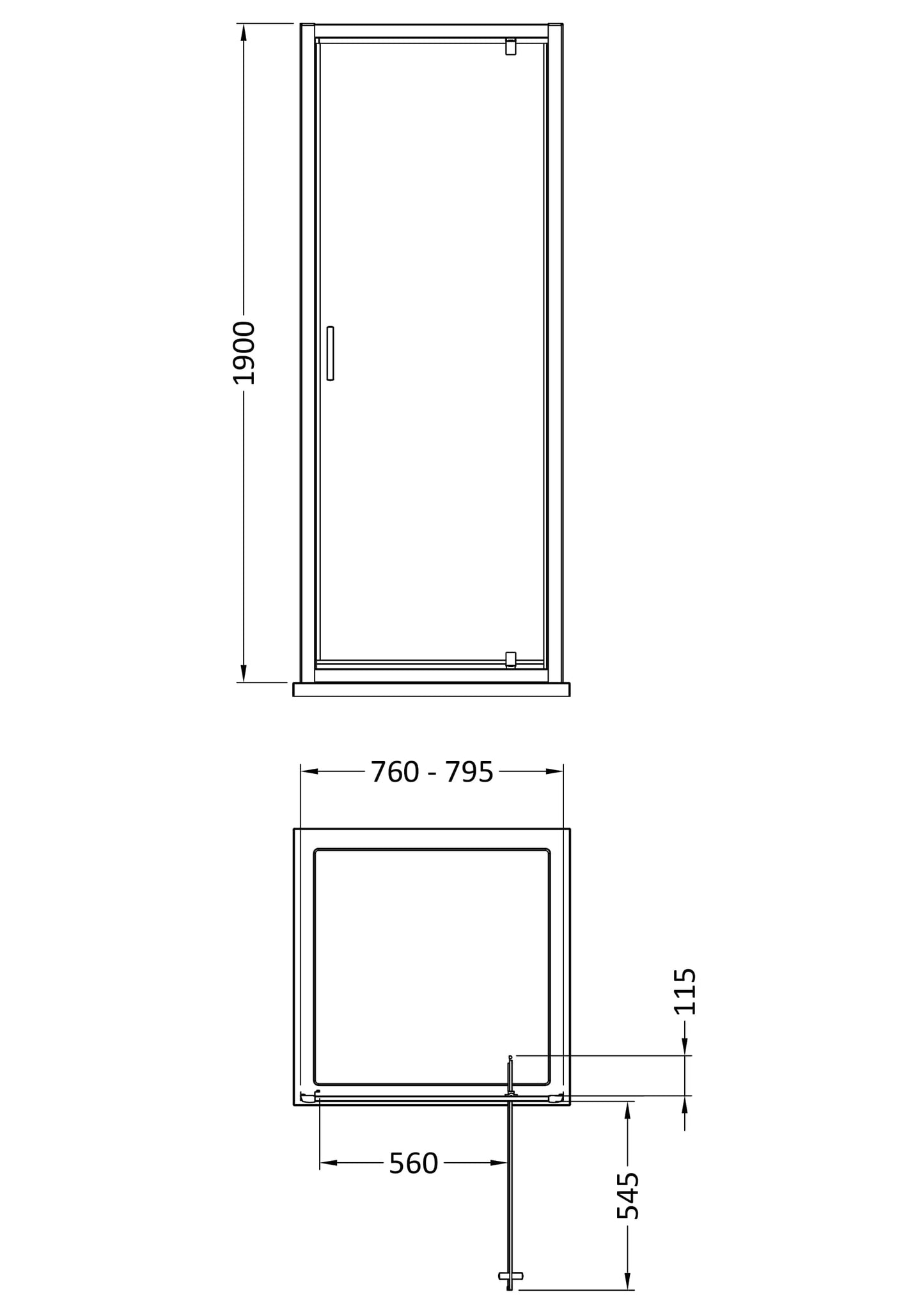 NUIE 1900 x 800mm Pivot Shower Door