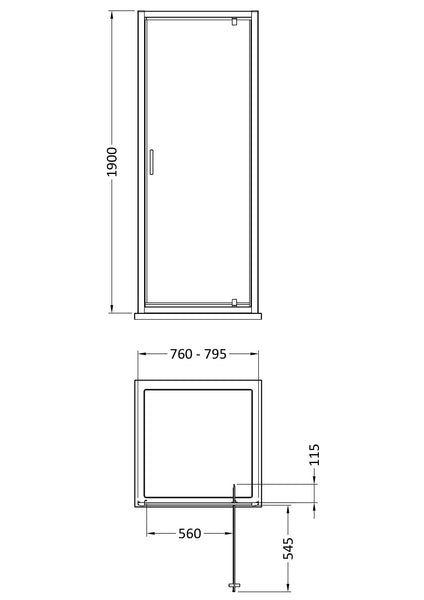 NUIE 1900 x 800mm Pivot Shower Door