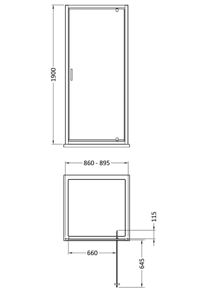 NUIE 1900 x 900mm Pivot Shower Door