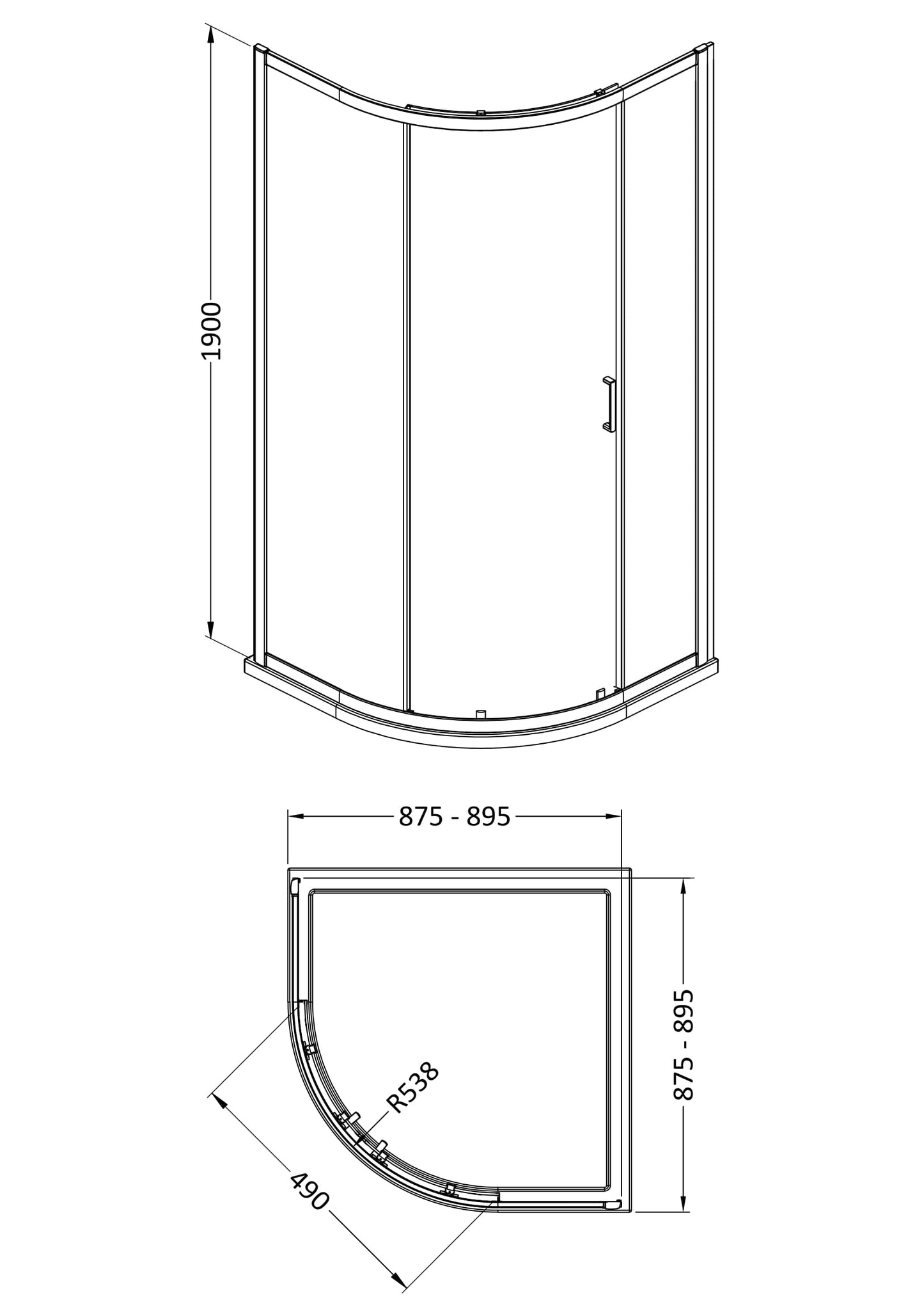 NUIE 1900mm x 900mm Single Entry Quadrant - Matt Black