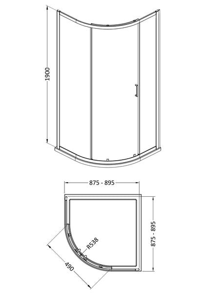 NUIE 1900mm x 900mm Single Entry Quadrant - Brushed Brass