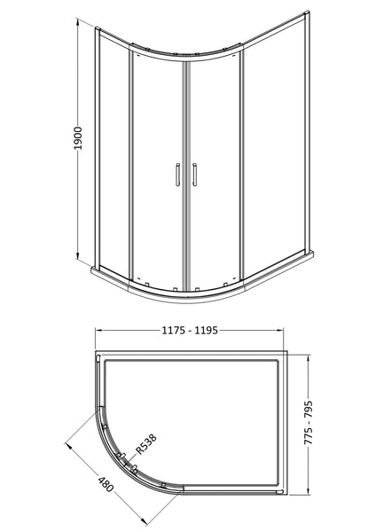 NUIE 1900 x 1200 x 800mm Offset Quandrant Shower Enclosure