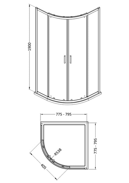 NUIE 1900 x 800 x 800mm Quandrant Shower Enclosure