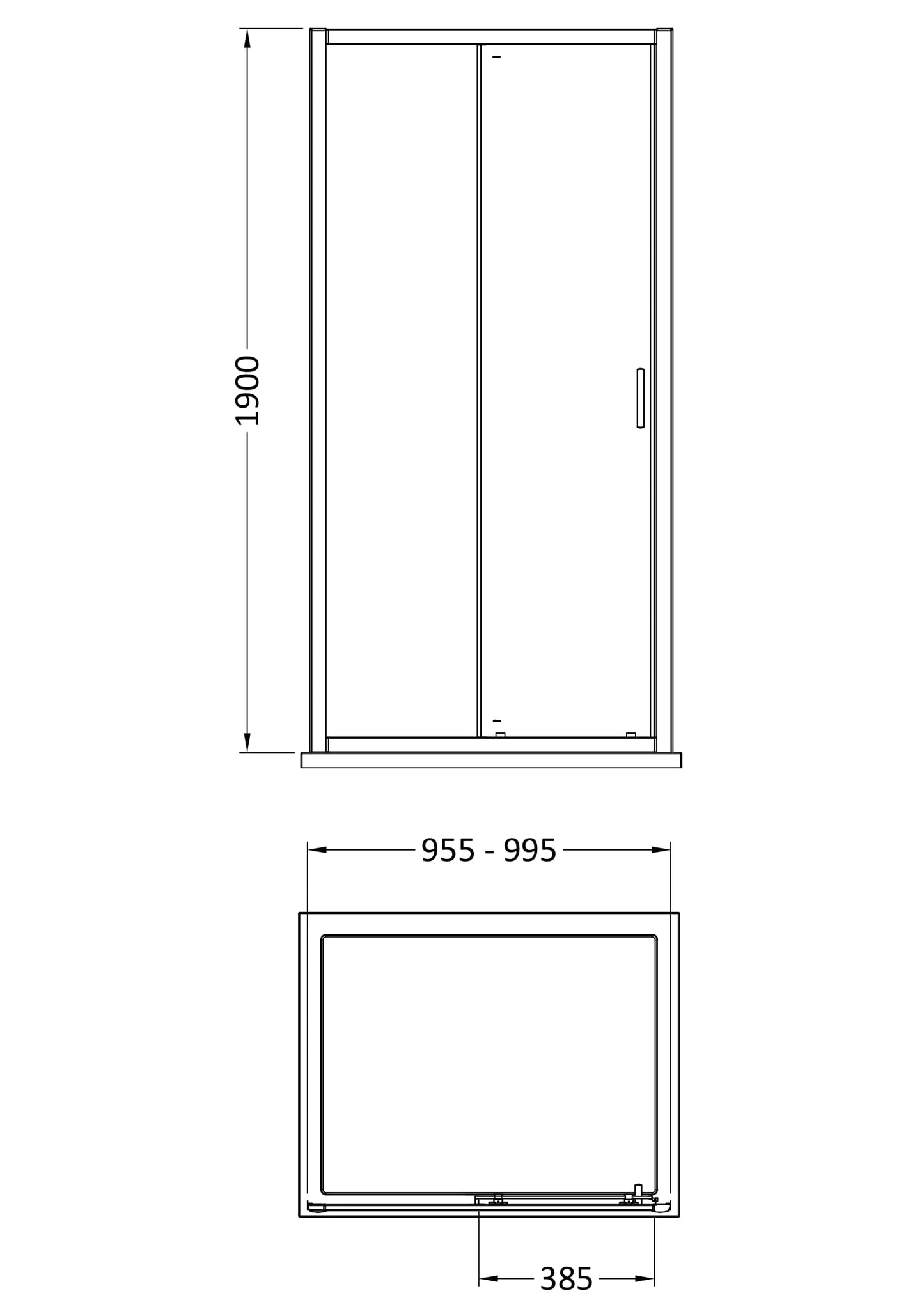 NUIE 1900 x 1000mm Sliding Shower Door