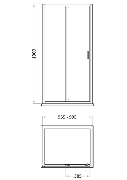 NUIE 1900 x 1000mm Sliding Shower Door
