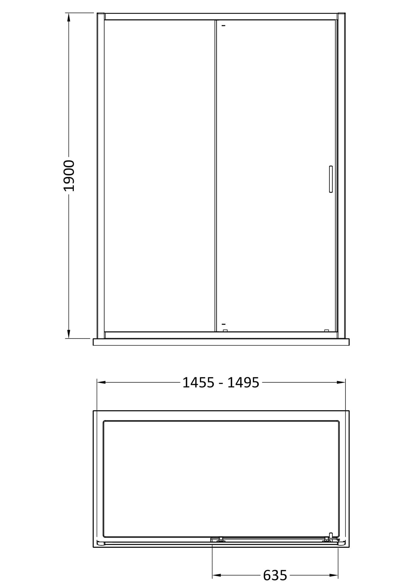 NUIE 1900 x 1500mm Sliding Shower Door