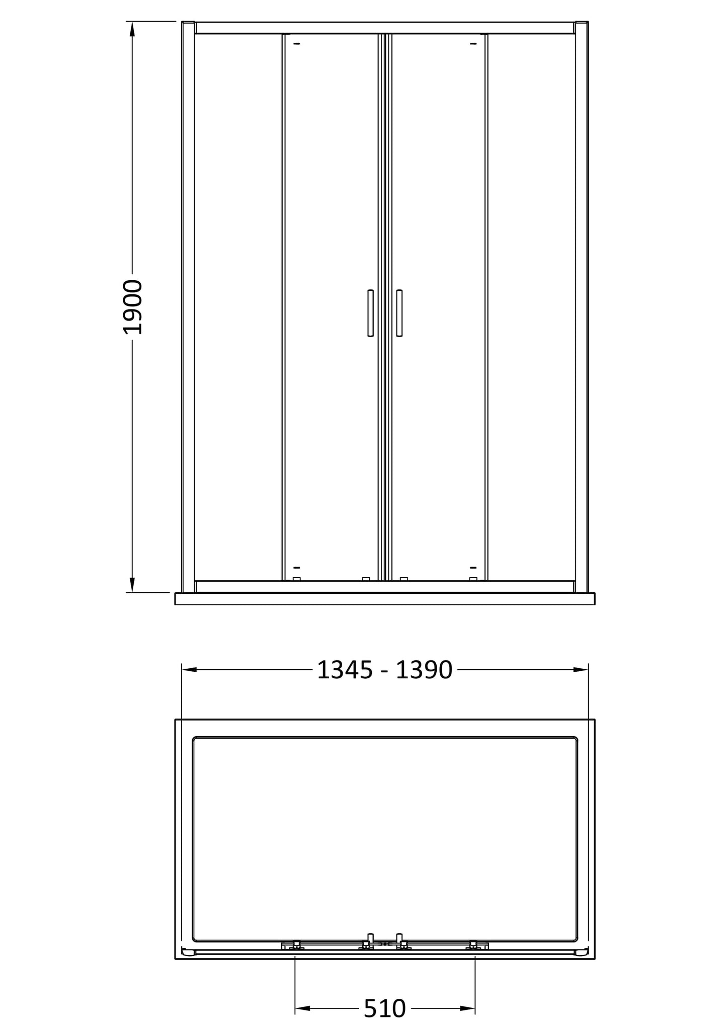 NUIE 1900 x 1400mm Double Sliding Shower Door