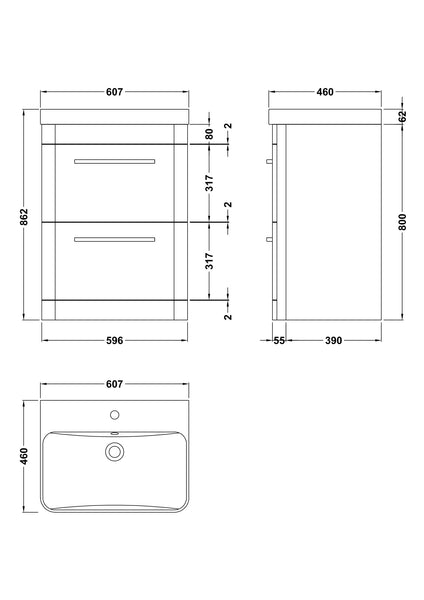 Hudson Reed Floor Standing 600mm Cabinet & Thin Edge Ceramic Basin