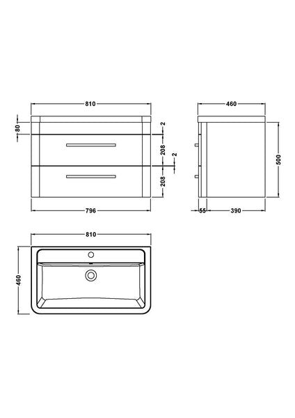 Hudson Reed Wall Hung 800mm Cabinet & Ceramic Basin