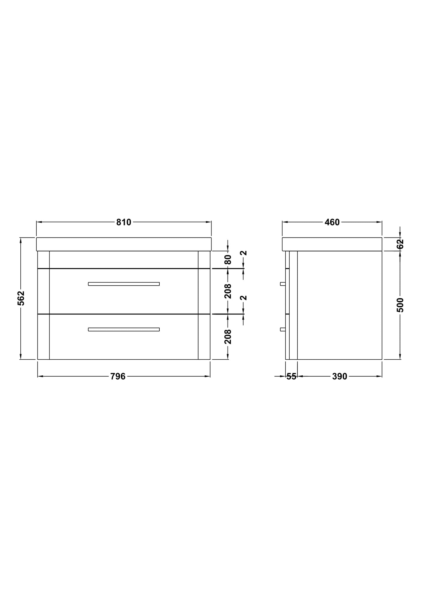 Hudson Reed Wall Hung 800mm Cabinet & Thin Edge Ceramic Basin