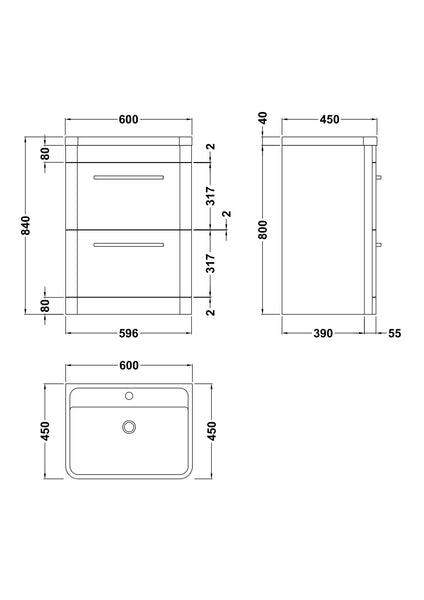Hudson Reed Floor Standing 600mm Cabinet & Polymarble Basin