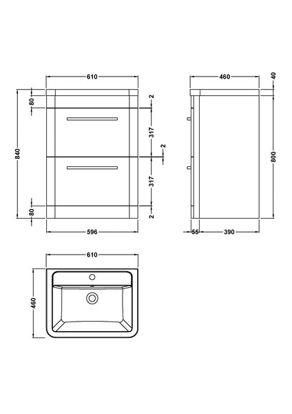 Hudson Reed Floor Standing 600mm Cabinet & Ceramic Basin