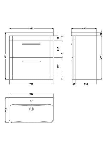 Hudson Reed Floor Standing 800mm Cabinet & Thin Edge Ceramic Basin