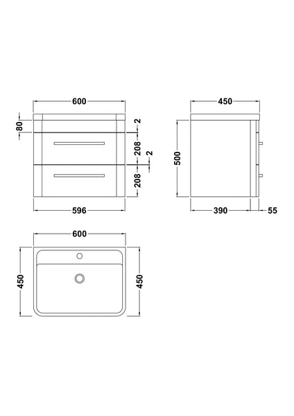 Hudson Reed Wall Hung 600mm Cabinet & Polymarble Basin