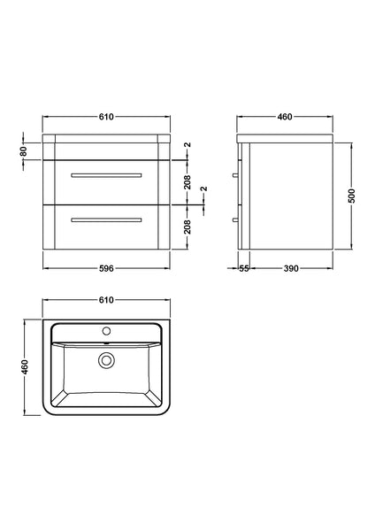 Hudson Reed Wall Hung 600mm Cabinet & Ceramic Basin
