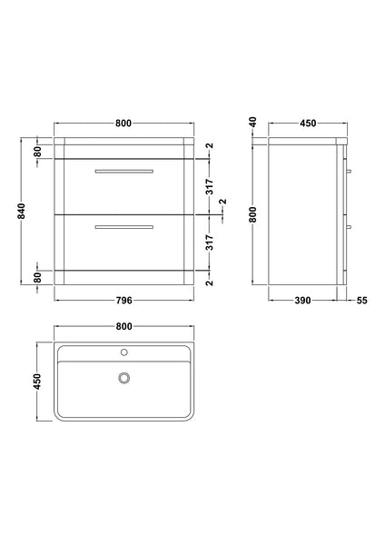 Hudson Reed Floor Standing 800mm Cabinet & Polymarble Basin