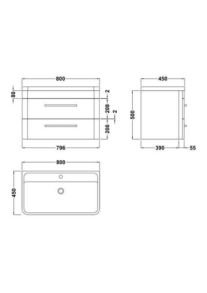 Hudson Reed Wall Hung 800mm Cabinet & Polymarble Basin