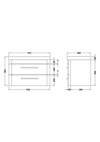 Hudson Reed Wall Hung 800mm Cabinet & Thin Edge Ceramic Basin