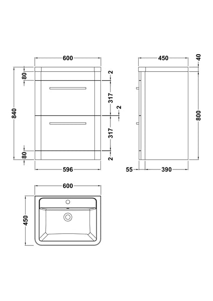 Hudson Reed Floor Standing 600mm Cabinet & Ceramic Basin