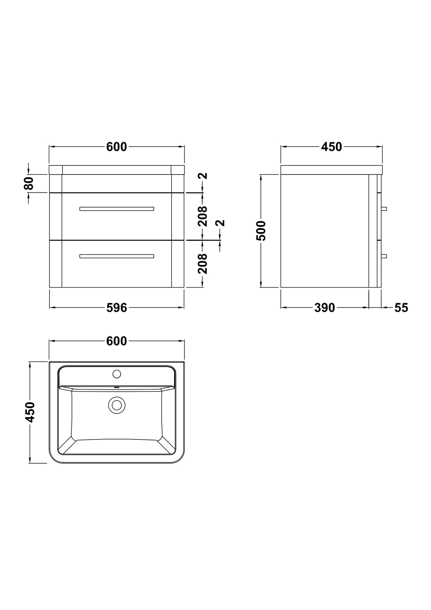 Hudson Reed Wall Hung 600mm Cabinet & Ceramic Basin