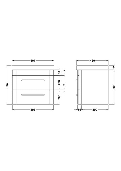 Hudson Reed Wall Hung 600mm Cabinet & Thin Edge Ceramic Basin