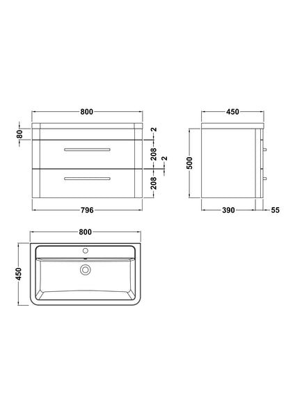 Hudson Reed Wall Hung 800mm Cabinet & Polymarble Basin