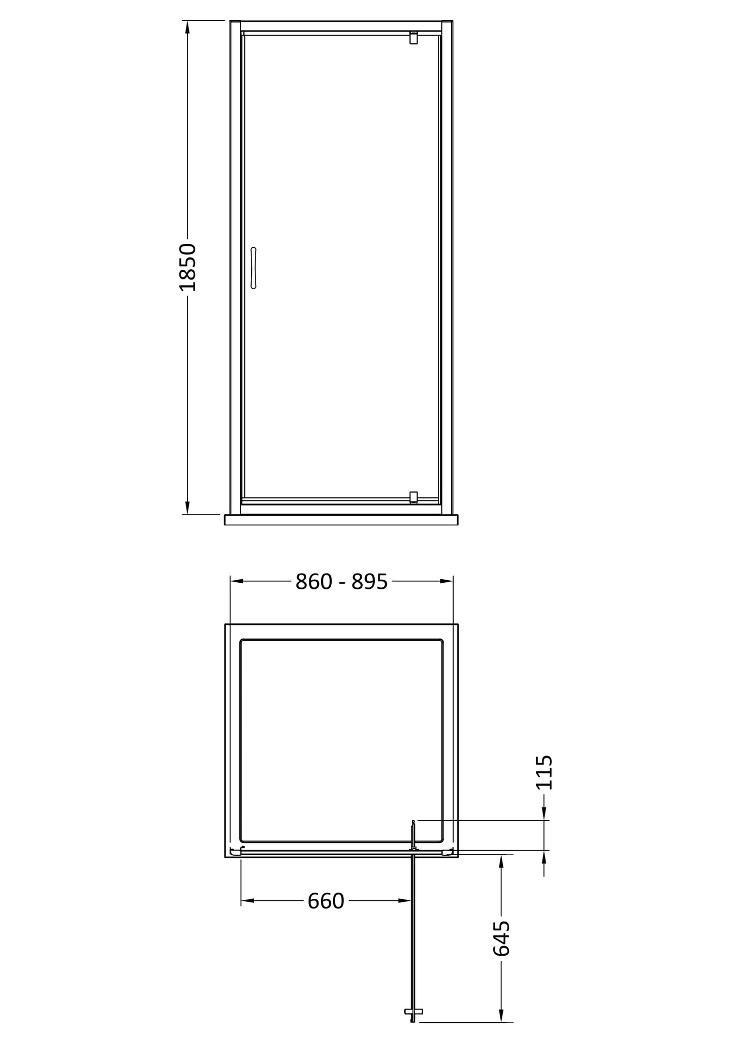 NUIE 1850 x 900mm Pivot Shower Door