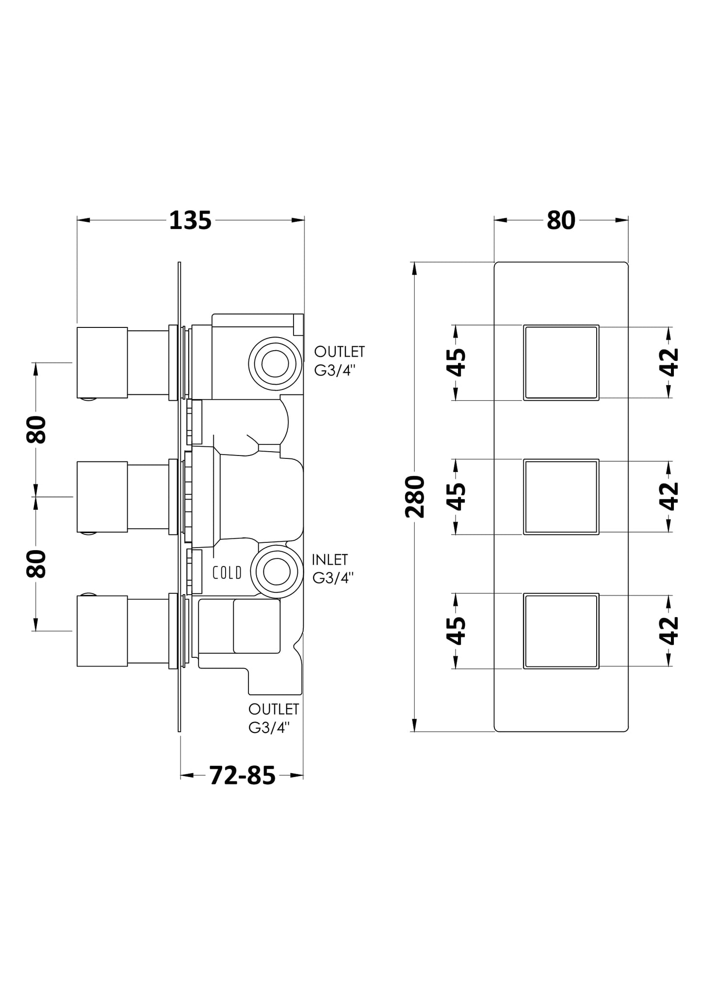 Hudson Reed Triple Valve with Diverter