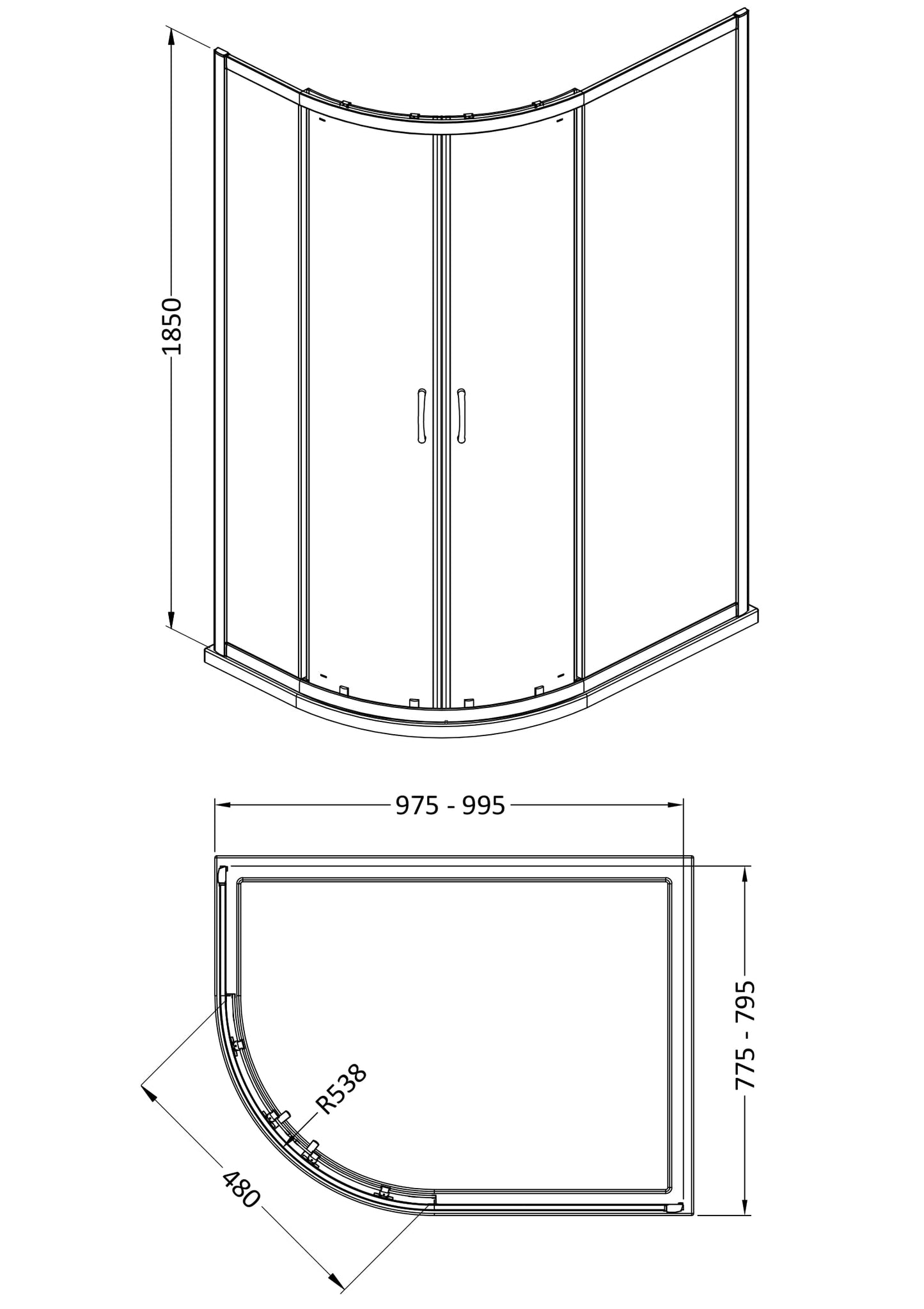 NUIE 1850 x 1000 x 800mm Offset Quad Enclosure