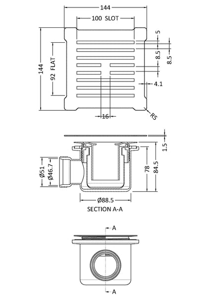 NUIE Square Shower Waste With Black Top