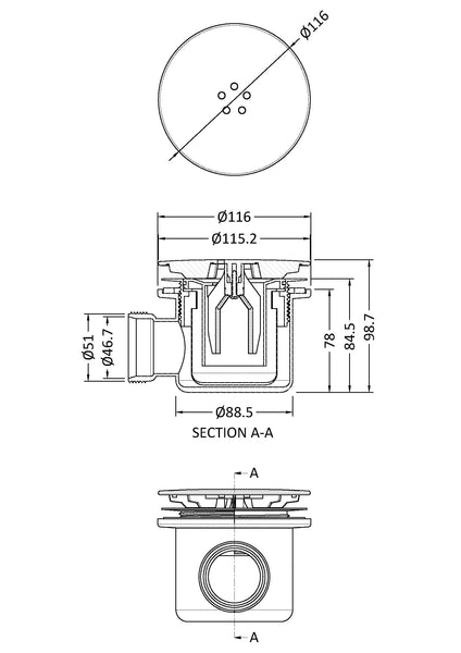NUIE Mega Flow Shower Waste Gun Metal Top