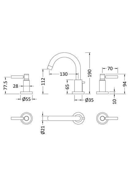 Hudson Reed 3 Tap Hole Basin Mixer