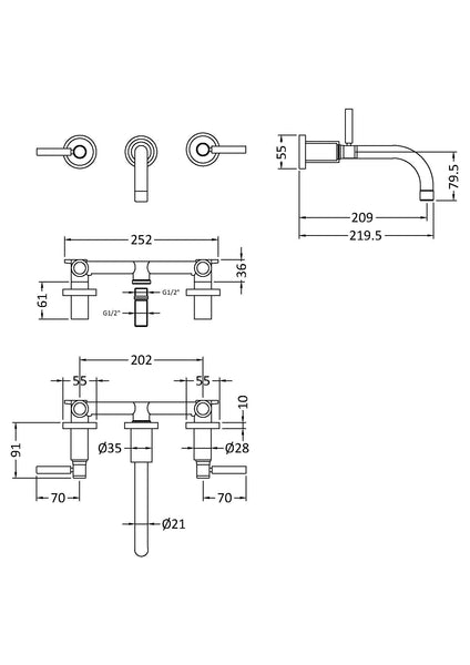 Hudson Reed Wall Mounted Basin Mixer